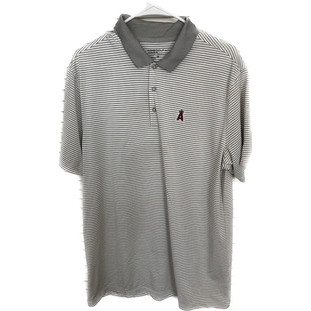 Nike Polo Golf Shirt L Gray Standard Fit Short Sleeve Mens Los Angeles Angels